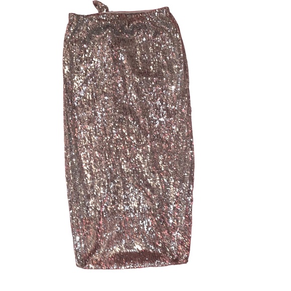 Express Skirts Express Silver Sequin Skirt With Open Side Front